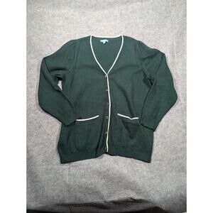 Draper James Dark Green Cardigan with Cream Trim
